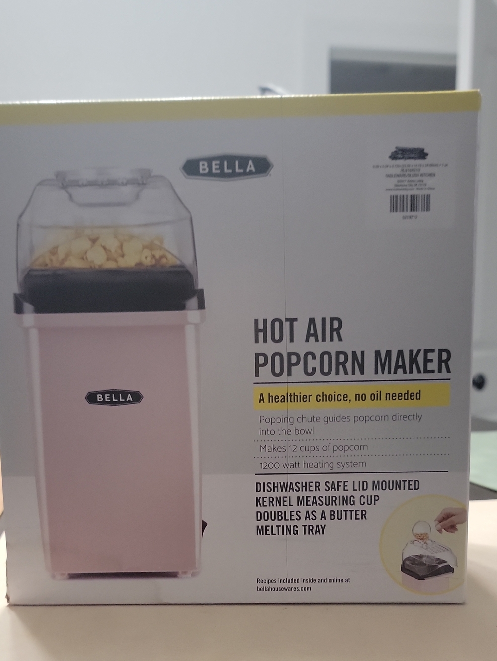 BELLA Hot Air Popcorn Maker in Light Pink